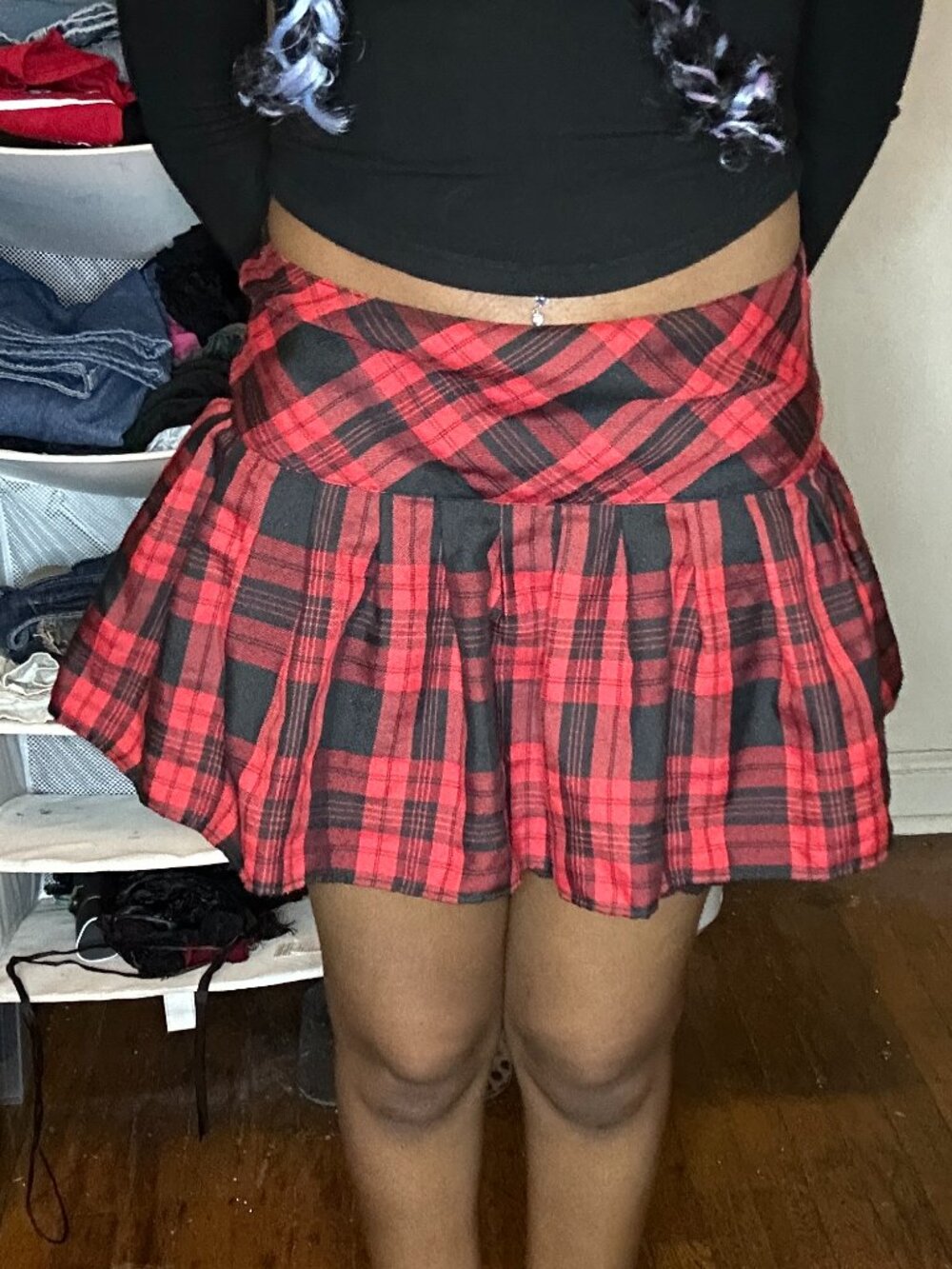 Vintage Red and Black Plaid Pleated Mini Skirt